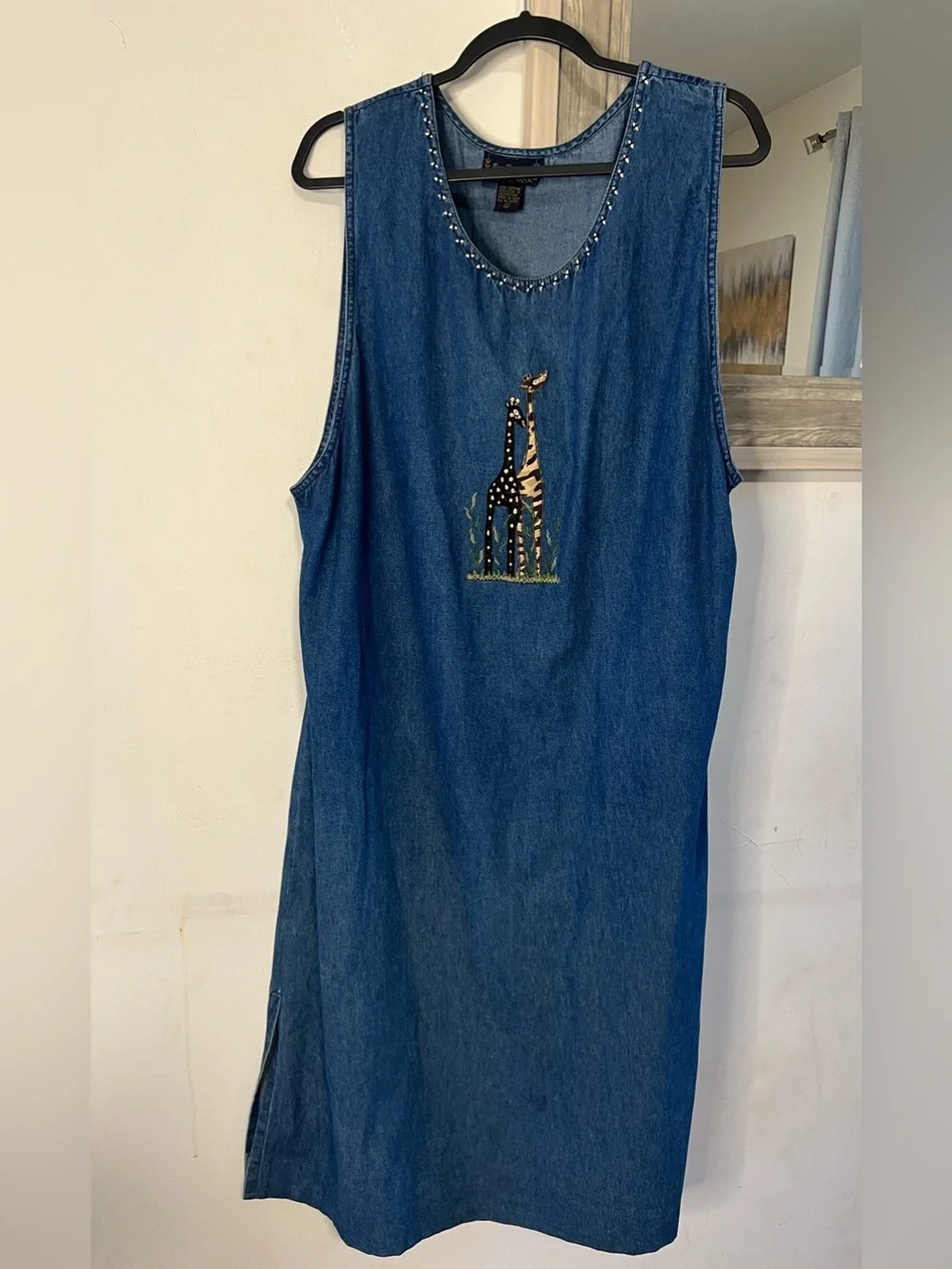 new directions Blue Denim Giraffe Embroidered Dress and Jacket Set